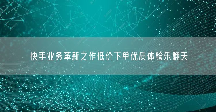 快手业务革新之作低价下单优质体验乐翻天